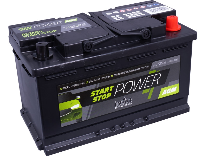 intAct AGM80SS Start-Stop-Batterie 12V 80Ah 800A, für PKW