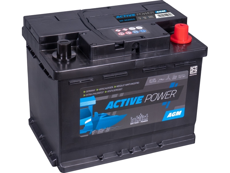 intAct Active-Power AP-AGM60, AGM Versorgungsbatterie 12V 60Ah für Camping, Marine, Solar, usw.