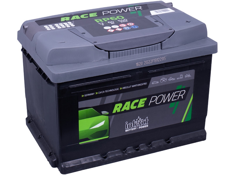 intAct Race-Power RP60, Autobatterie 12V 60Ah 540A, mit 15% mehr Startleistung