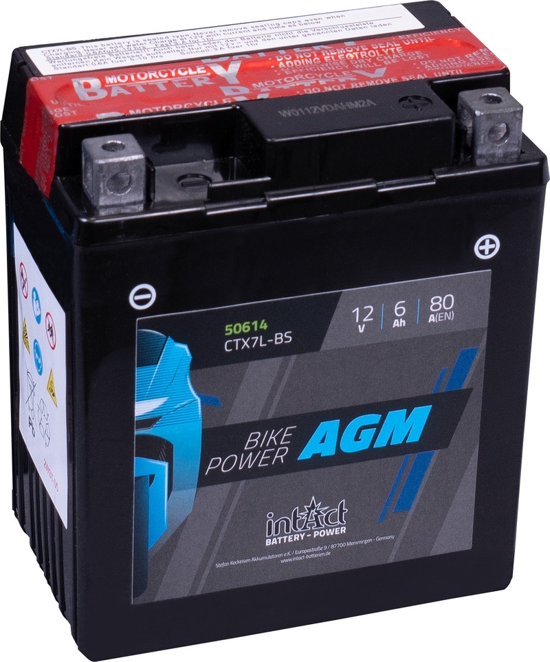 intAct Bike-Power 50614, AGM Motorradbatterie 12V 6Ah 80A, mit Säurepack