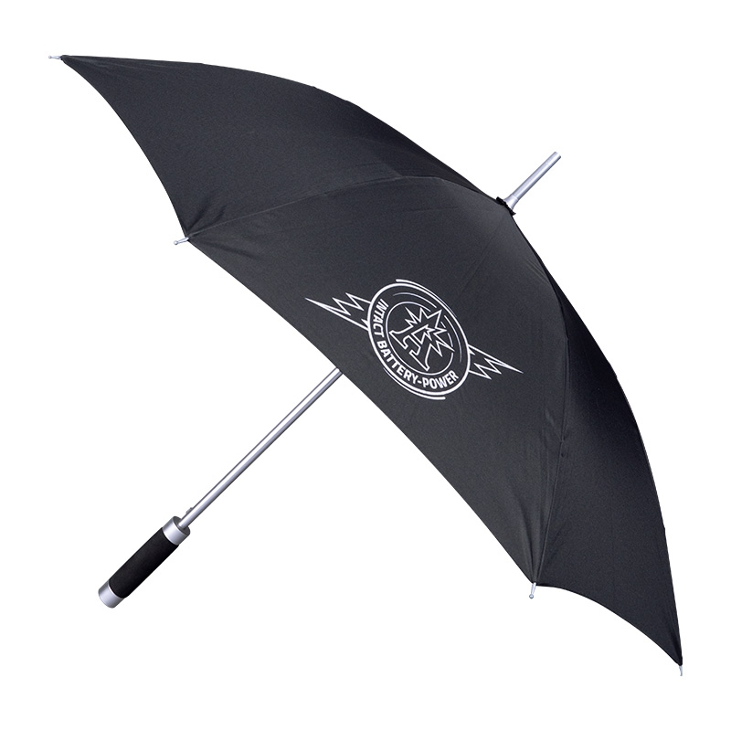Schwarzer Knirps-Regenschirm mit "intAct Battery-Power" Logo