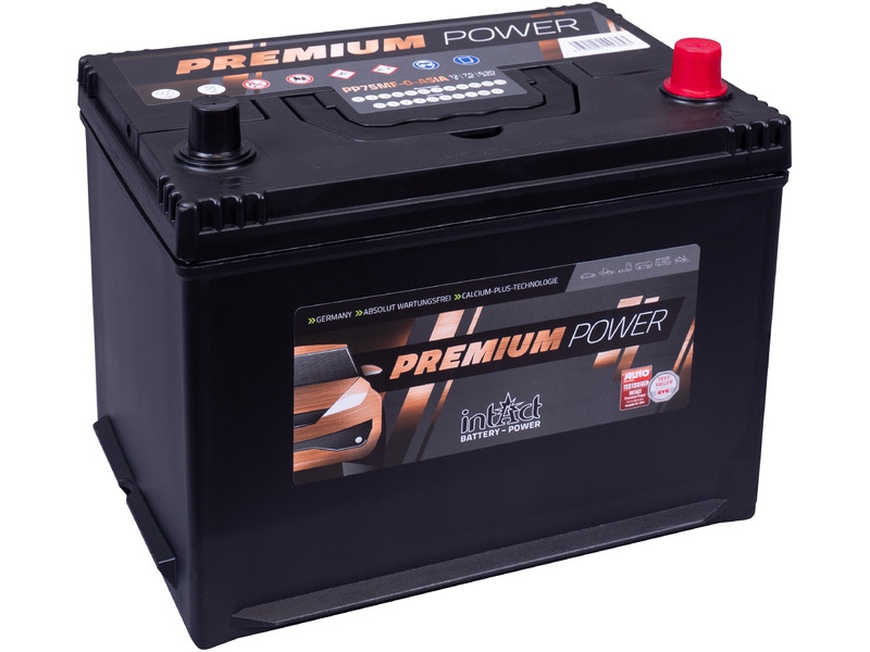 intAct Premium-Power PP75MF-0-ASIA, Autobatterie 12V 75Ah 630A, mit 30% mehr Startleistung