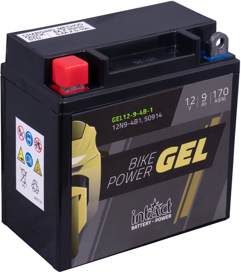 intAct Bike-Power GEL12-9-4B-1 (12N9-4B1, 50914), Gel Motorradbatterie 12V 9Ah