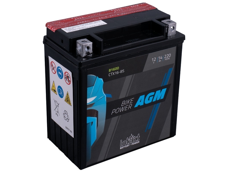 intAct Bike-Power 81600, AGM Motorradbatterie 12V 14Ah 220A, mit Säurepack