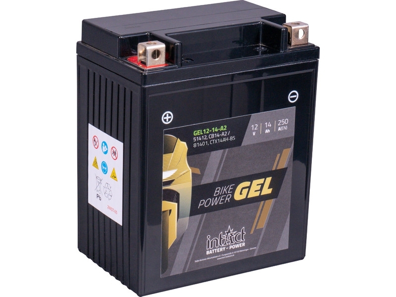 intAct Bike-Power GEL12-14-A2 (CB14-A2, CTX14AH-BS), Gel Motorradbatterie 12V 14Ah
