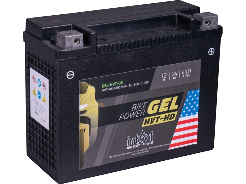 intAct Bike-Power GEL-HVT-06 (GHD24HL-BS), Gel Motorradbatterie 12V 24Ah
