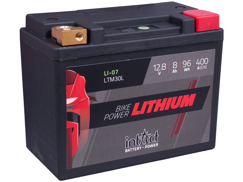 intAct Bike-Power LI-07 (LTM30L), Lithium Motorradbatterie 12,8V 8Ah
