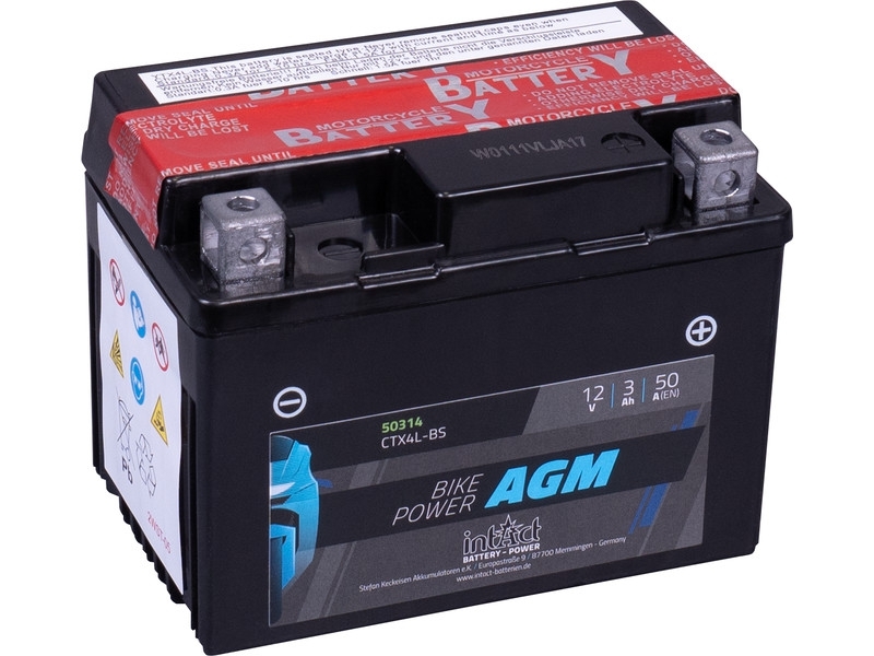 intAct Bike-Power 50314, AGM Motorradbatterie 12V 3Ah 50A, mit Säurepack