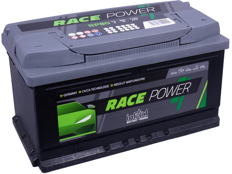 intAct Race-Power RP80, Autobatterie 12V 80Ah 700A, mit 15% mehr Startleistung