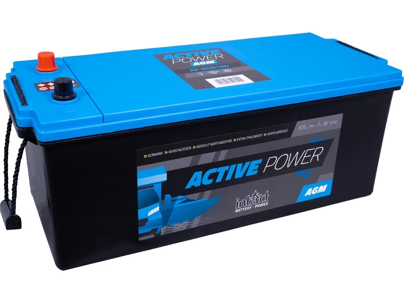 intAct Active-Power AP-AGM180, AGM Versorgungsbatterie 12V 180Ah für Camping, Marine, Solar, usw.
