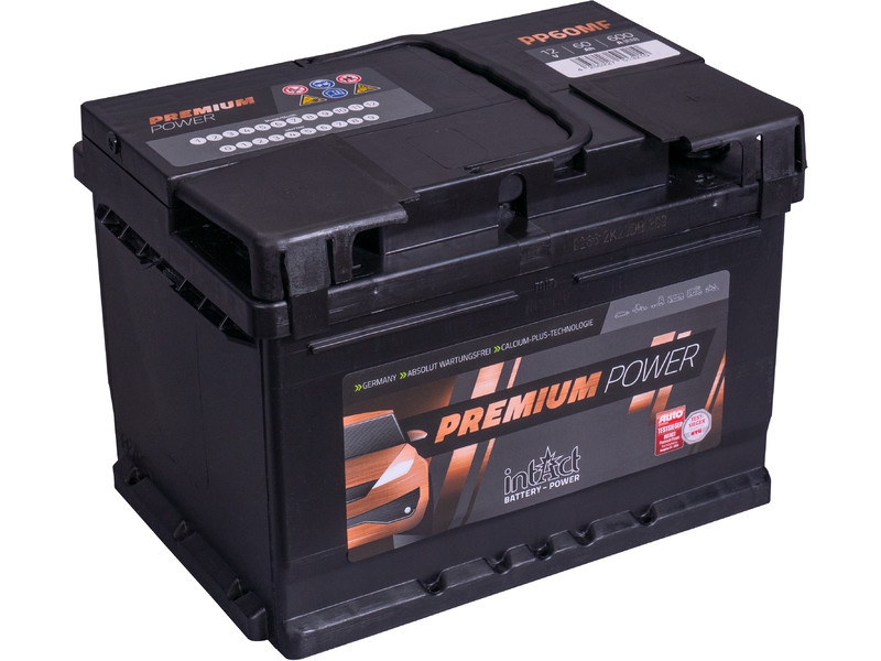 intAct Premium-Power PP60MF, Autobatterie 12V 60Ah 600A, mit 30% mehr Startleistung   
