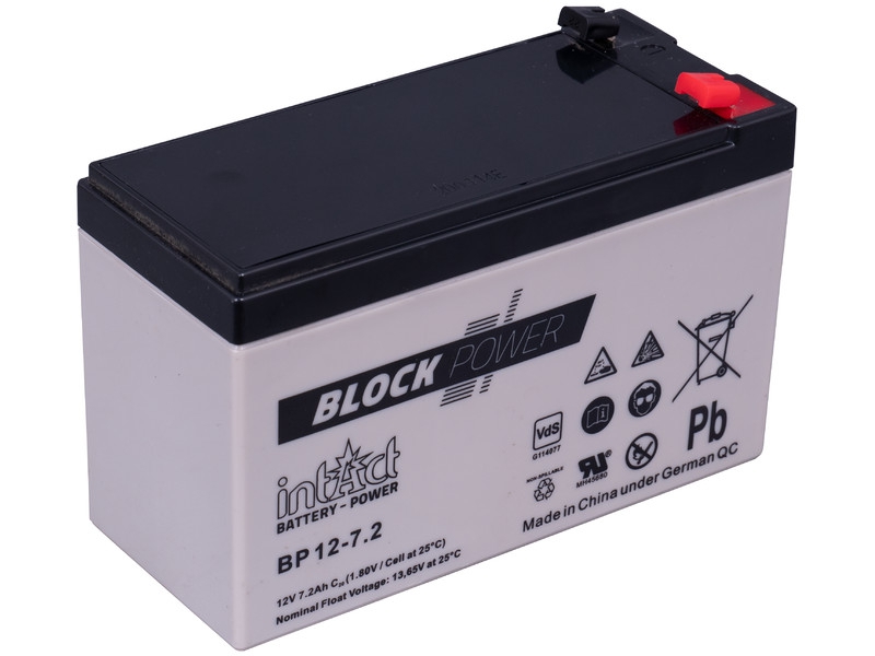 intAct Block-Power BP12-7.2 AGM Versorgungsbatterie 12V 7,2 Ah