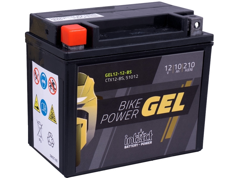intAct GEL Motorradbatterie | YTX12-BS | 12V 10Ah 210A