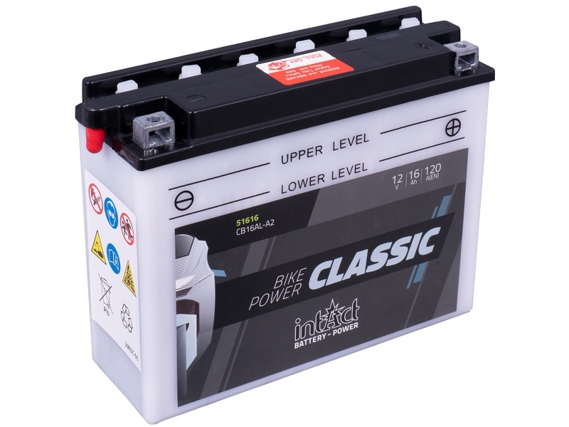 intAct Bike-Power Classic 51616S, Motorradbatterie 12V 16Ah 120A, mit Säurepack