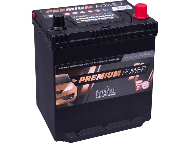 intAct Premium-Power PP38MF-ASIA, Autobatterie 12V 40Ah 350A, mit 30% mehr Startleistung