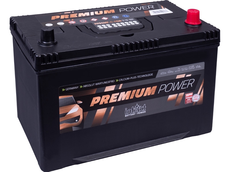 intAct Premium-Power PP95MF-0-ASIA, Autobatterie 12V 95Ah 800A, mit 30% mehr Startleistung