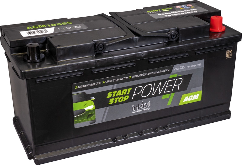 intAct AGM105SS Start-Stop-Batterie 12V 105Ah 950A, für PKW